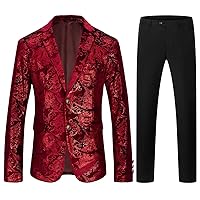 Mens Suit Slim Fit 2 Piece Formal Skinny Floral Tuxedo Suit Set Shawl Lapel for Wedding Dinner Party