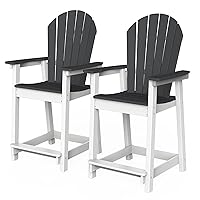 Outdoor Tall Adirondack Chairs Set of 2, Patio Bar Stool Chair with High Back, 400lbs, Widened Arms, All-Weather Balcony Chair for Backyard, Garden, Yard