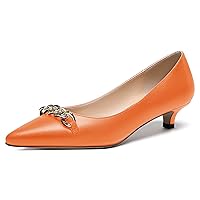 WAYDERNS Women's Pointed Toe Slip On Metal Chain Matte Kitten Low Heel Pumps Shoes 1.5 Inch