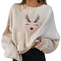 SNKSDGM Women's Santa Xmas Tree Long Sleeve Xmas Holiday Christmas Sweatshirt Round Neck Xmas Pullovers Tops Graphic Tees
