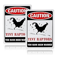 2Pack Caution Tiny Raptors Sign Aluminum Chicken Coop Signs for Farm Kitchen Rooster Hen House Decor Beware of Chicken Signs for Chicken Lady Lovers, 7x10inches Waterproof