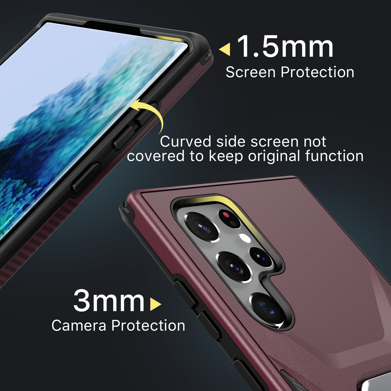 MYBAT Pro Shockproof Stealth Series Case for Samsung Galaxy S22 Ultra Case with Stand 6.8 inch, Support Magnetic Car Mount, Heavy Duty Military Grade Drop Protective Case with Kickstand - Plum
