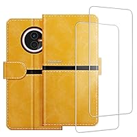 Phone Case Compatible with Gigaset GX4 + [2 Pack] Screen Protector Glass Film, Premium Leather Magnetic Protective Case Cover for Gigaset GX4 Pro (6.1 inches) Gold