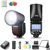 Godox V1 Flash Kit for Nikon Camera, Godox V1-N 2.4G HSS TTL Round Head Speedlight with Color Filter Diffusers Set for Portrait, Event, Travel, Wedding Photography, 1.5s Recycle Time, LED Modeling