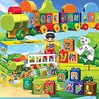 Alphabet Train Building Toy, Stacking Blocks ABC Letters Learning Toy for Toddlers, Educational Toy for Boys Girls Age 3 4 5, Large Building Block Compatible with All Major Brands (75 Piece)