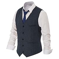 PJ PAUL JONES Men's Herringbone Tweed Suit Vest Casual Wool Blend Waistcoat