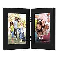 Americanflat Hinged 4x6 Picture Frame in Black - Double Picture Frame with Engineered Wood and Shatter-Resistant Glass for Tabletop Display