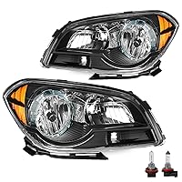 Headlight Assembly with Bulbs Compatible with 2008-2012 Chevy Malibu 4 Door Passenger and Driver Side (Black Housing & Amber Reflector)