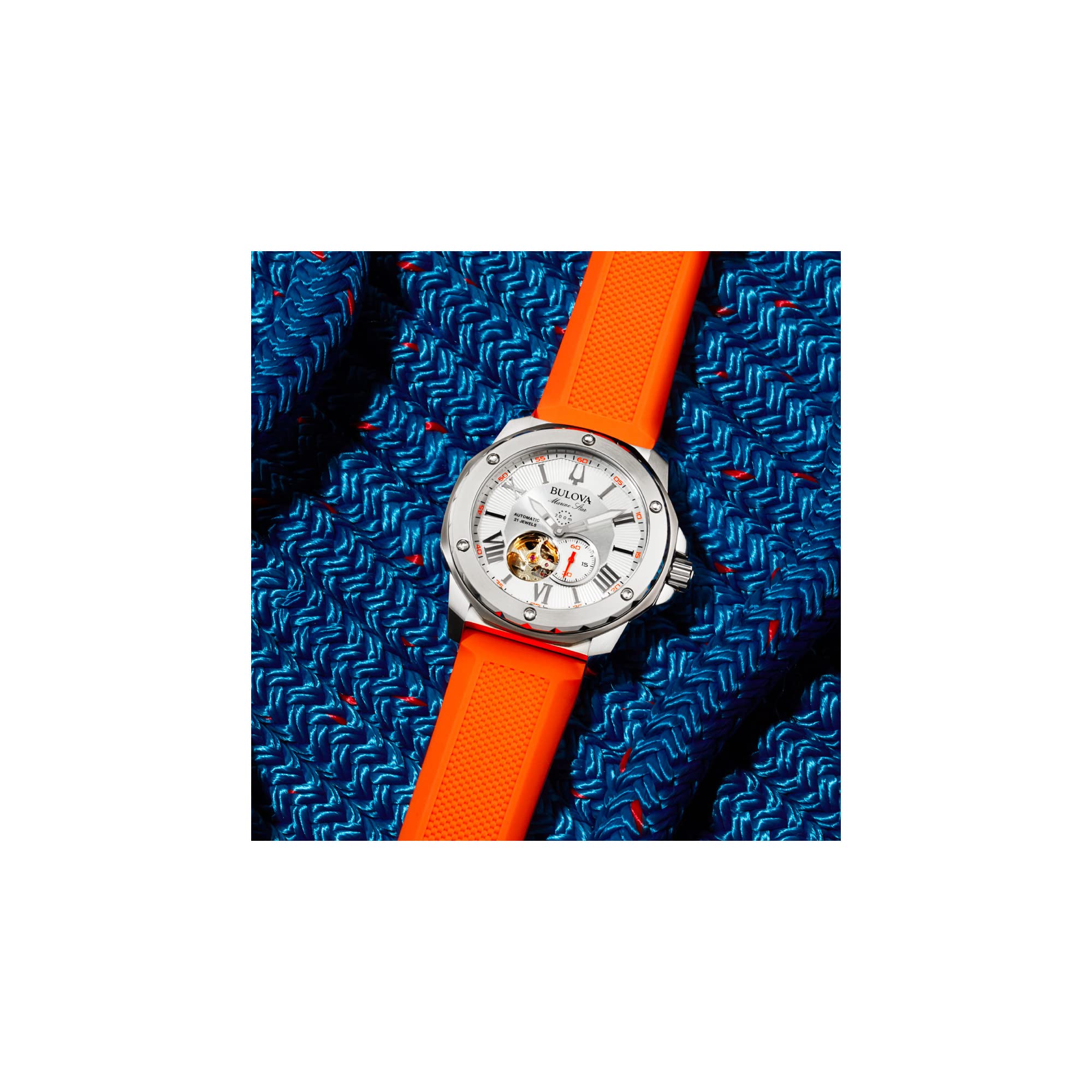 Bulova Men's Marine Star 'Series A' Automatic Watch with Orange Silicone Strap Style: 98A226