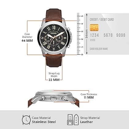 Fossil Grant Men's Watch with Chronograph Display and Genuine Leather or Stainless Steel Band