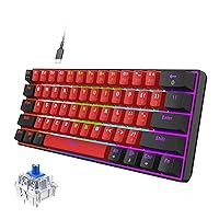 Snpurdiri Wired Mechanical Gaming Keyboard, 60% Size, LED Backlight, 61 Keys, Small Wired Office Keyboard for Windows Laptop/PC, Mac (Black-Red, Blue Switches)