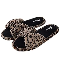 Womens Cozy Open Toe Leopard Spa Slide Slipper Slip on Beautiful Comfort Shoes