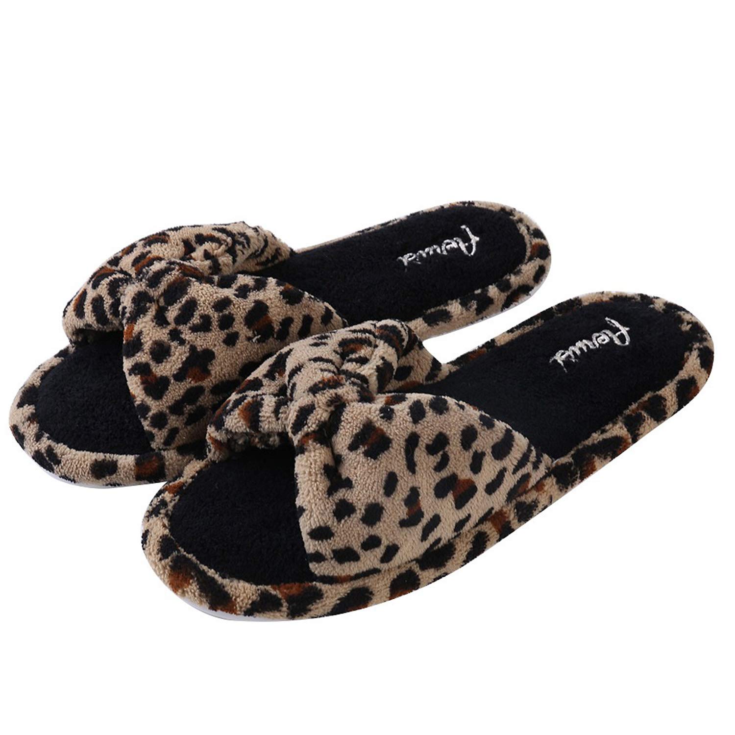 Womens Cozy Open Toe Leopard Spa Slide Slipper Slip on Beautiful Comfort Shoes