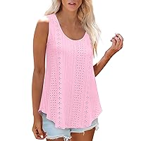 Womens Sleeveless Eyelet Embroidery Scoop Neck Loose Fit Tanks Summer Flowy Tunic Blouses Women's Tank Tops Dressy