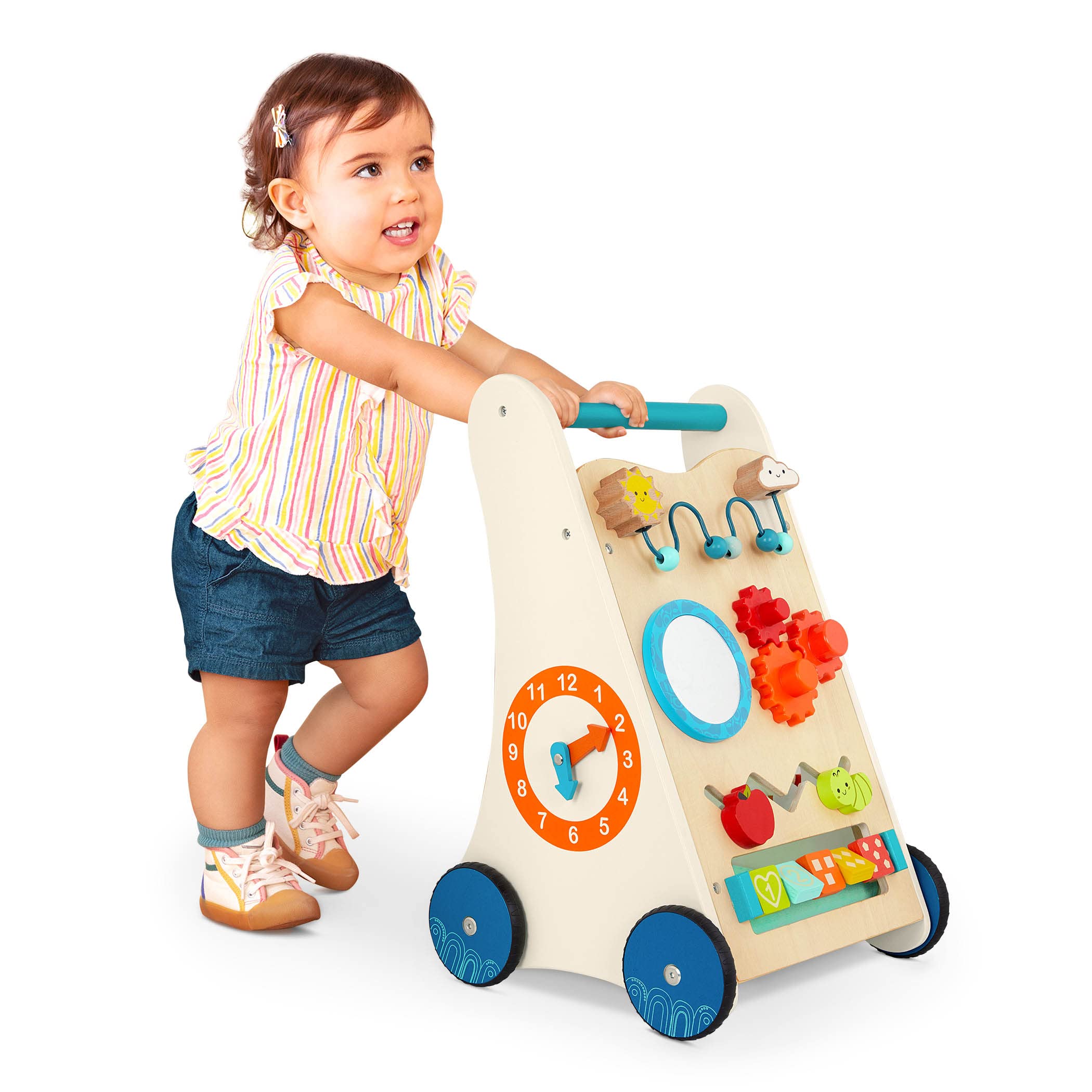B. Toys – Wooden Activity Walker – 7 Educational Activities – Learning & Walking Toy for Toddlers – Stand, Push, Walk – 1 Year + – Little Learning Steps