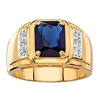 PalmBeach Jewelry Men's 18K Gold-Plated Round Genuine Diamond and Emerald Cut Blue Sapphire, Red Garnet or Black Onyx Ring