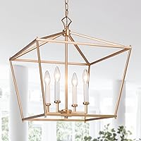KSANA Gold Chandelier, 4-Light Modern Linear Chandeliers, Pendant Cage Lantern Hanging Light Fixtures for Dining Rooms, Foyer, Living Room, Bedroom and Kitchen Island