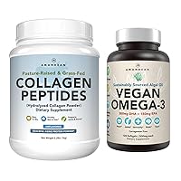 Healthy Skin & Joints Bundle - Premium Vegan Omega-3 (120 Capsules) from Marine Algae + Grass-Fed Collagen Peptides Powder (1kg - 100 Servings) Non-GMO. Radiant Skin, Joints, Bones & Graceful Aging