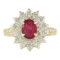 2.8 Carat Natural Red Ruby and Diamond (F-G Color, VS1-VS2 Clarity) 14K Yellow Gold Engagement Ring for Women Exclusively Handcrafted in USA