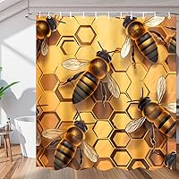 Honeycombs Bee Shower Curtain for Bathroom Decor, Bees 72x72in Bath Curtains, Waterproof Bathroom Curtains with Hooks for Bathtubs
