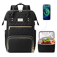 ETRONIK Lunch Backpack for Women, 17.3 Inch Laptop Backpack with USB Port, Stylish Nurse Backpack Teacher Work Bag with Insulated Cooler Lunch Box for Women Men/Travel, Black