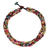 NOVICA Artisan Handmade Wood Torsade Necklace Artisan Crafted Beaded in Rainbow Colors Upcycled Thailand Eco Friendly 'Phuket Belle'