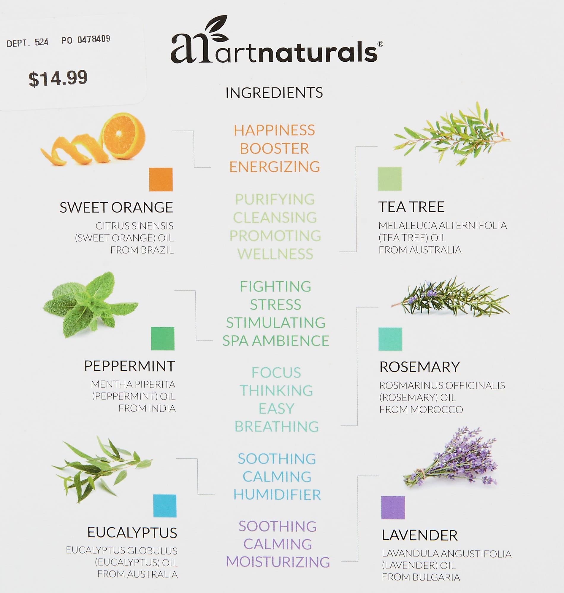 ArtNaturals Aromatherapy Top-6 Essential Oil Set - (6 x 10ml Bottles) - 100% Pure of The Highest Therapeutic Grade - Premium Gift Set – Lavender, Peppermint, Tea Tree, Eucalyptus