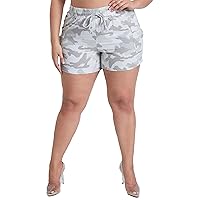 YMI Women's Plus Size Linen Shorts with Shirred Patch Pockets