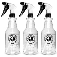 Plastic Spray Bottle (24oz 3 Pack) for Cleaning Solutions, Car Detailing Care, Planting, Pet, Clear Finish, Heavy Duty Empty Spraying Bottles Mist Water Sprayer with Measurements & Adjustable Nozzle