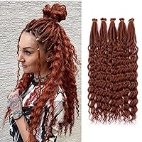 Wavy Dreadlocks Synthetic Dreadlock Extensions with Curly Ends 20inches 20 Strands Thin Wavy Soft Red Brown SE Dreadlock Extensions (Curly 20 Strands, 350)