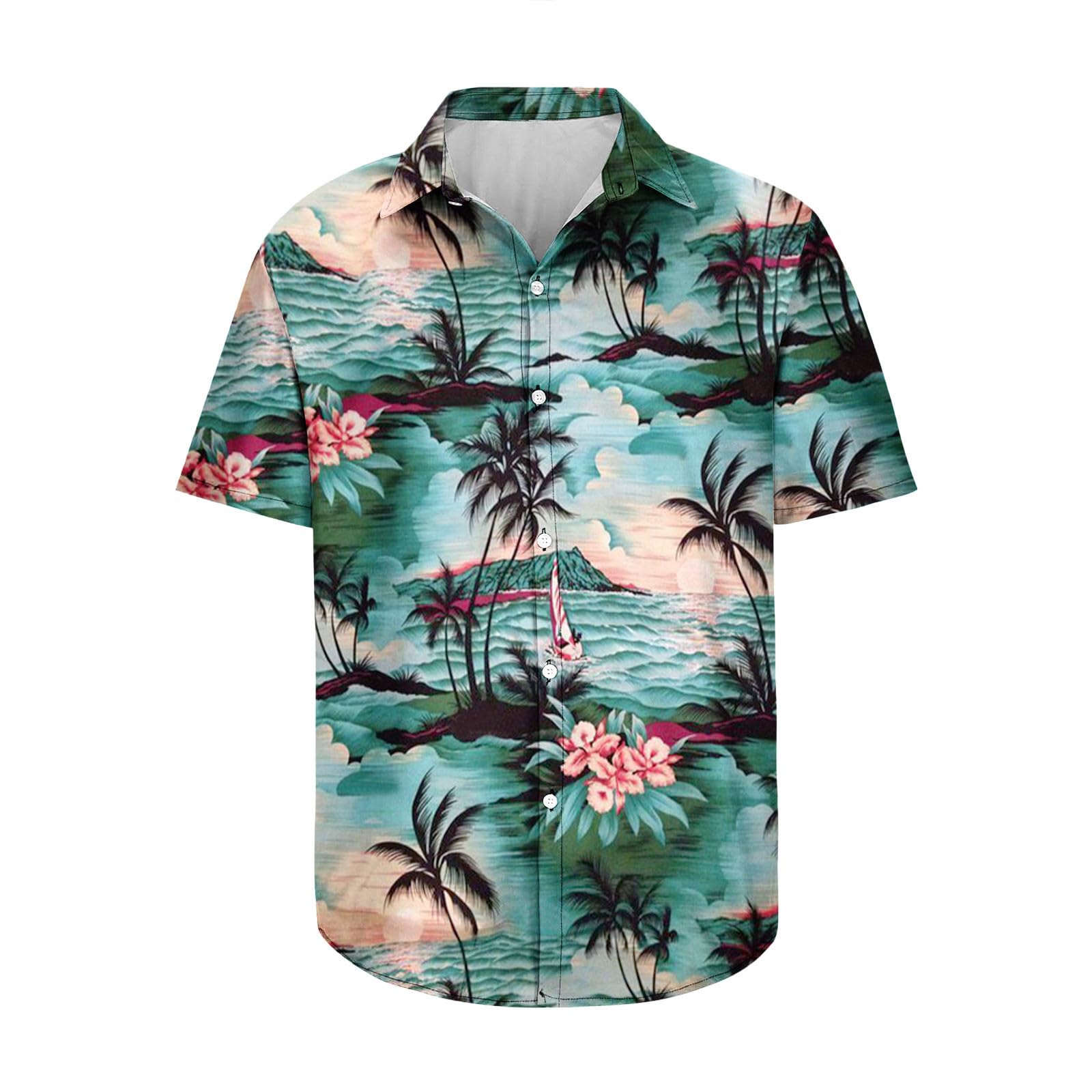 Mens Hawaiian Floral Shirt Regular Fit with Quick to Dry Effect