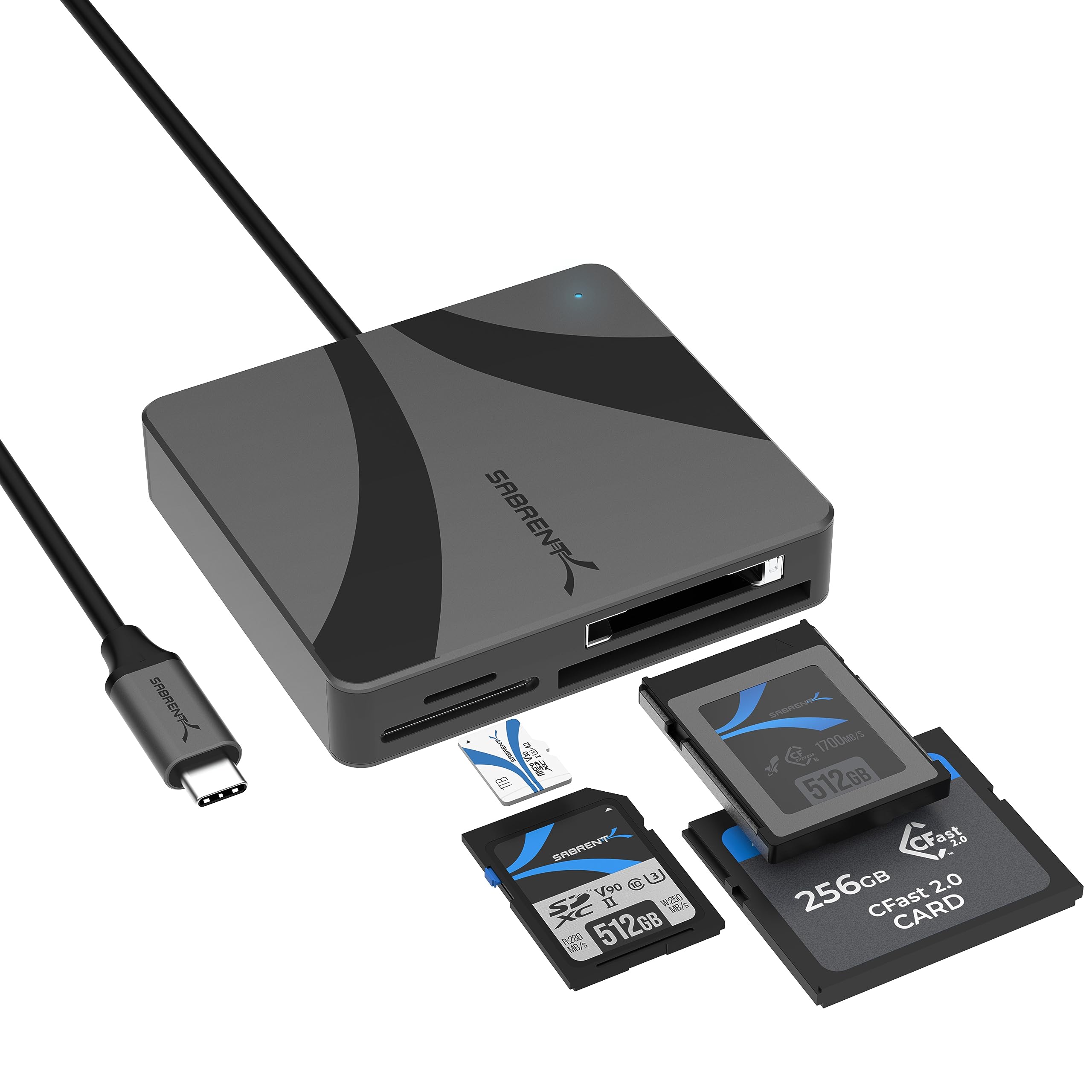 SABRENT USB-C Multi-Card Reader for CFexpress Type B, CFast 2.0, and microSD/SD Cards (CR-C4PM)