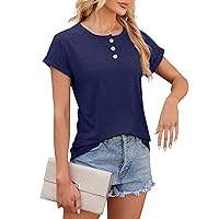 Women's Tops Casual Fashion Versatile Round Neck Pullover Short Sleeve Solid Color T-Shirt Tops, S-XL