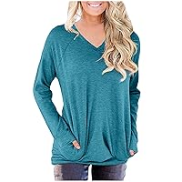 Womens Long Sleeve Shirts Crew Neck Pullover Casual Tunic Tops Loose Fit Blouses Printed Sweatshirts with Pocket