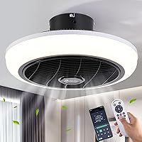 HuixuTe Ceiling Fan with Lights Remote Control, 18 inches 3 Colors 3 Speeds Enclosed Ceiling Fan, Small Caged Low Profile Flush Mount Ceiling Fan with Light for Bedroom Kitchen