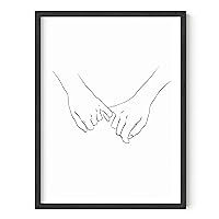 HAUS AND HUES Pinky Promise Wall Art Line Drawings Holding Hands Minimalistic Wall Art Pinky Promise Picture Couple Poster Romantic Decor Line Drawing Wall Art Hand Art BLACK FRAMED (12” x 16”)