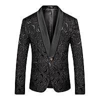 Men's Floral Jacquard Dress Suit Jacket Stylish Shawl Lapel 1 Button Tuxedo Slim Fit Wedding Prom Tux Blazer