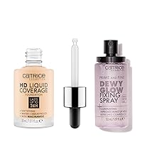 Catrice | HD Foundation 02 & Prime & Fine Dewy Glow Spray Bundle | Full Coverage Makeup | Vegan & Cruelty Free