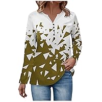 Workout Tops for Women Button V Neck T Shirts Graphic Printed Soft Blouses Long Sleeve Pullover Sweatshirt
