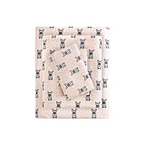 Sleep Philosophy True North Cozy Flannel Warm 100% Cotton Sheet - Novelty Print Animals Stars Cute Ultra Soft Cold Weather Bedding Set, Twin XL, Pink French Bulldog 3 Piece
