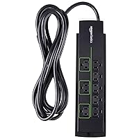 Amazon Basics Rectangular 8-Outlet Power Strip Surge Protector, 4,500 Joule - 12-Foot Cord, Black/Green