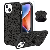 SAKUULO for iPhone 14 Plus Case, [Screen Protector + Kickstand] Black Leopard Cheetah Design, Anti-Slip Shockproof Flexible TPU Bumper Protective Case for iPhone 14 Plus 6.7 Inch (2022)