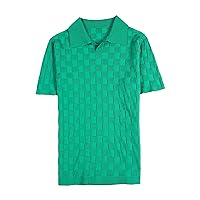 Men's Lightweight Texture Golf Shirts Casual Breathable Lapel Tshirts Plaid Knit Short Sleeve