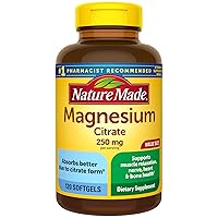 Magnesium Citrate 250 mg per serving, Dietary Supplement for Muscle, Nerve, Bone and Heart Support, 120 Softgels, 60 Day Supply
