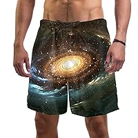 Space with Spiral Galaxy and Stars Quick Dry Swim Trunks Men's Swimwear Bathing Suit Mesh Lining Board Shorts with Pocket, L