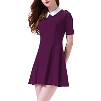 Aphratti Women's Short Sleeve Peter Pan Collar Cute Skater Dress Fit and Flare A-Line Casual Dresses