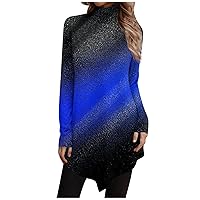 Tunic Tops for Women Loose Fit High Neck Casual Shirt Fall Fashion Button Long Sleeve Printed Tees Blouses