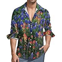 Mens Button Down Long Sleeve Shirts Texas Bluebonnets Soft Peach Skin Velvet Casual Beach Shirts with Pocket color65