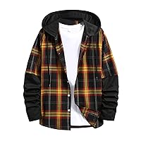 Mens Flannel Shirts Hoodies Thin Lightweight Plaid Hooded Shirt Jackets Button-Down Comfy Casual Long Sleeve Shirts