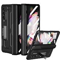 for Samsung Z Fold 3 5G Case with Kickstand, Built-in Glass Screen Protector, Hinge Protection, Millitary Grade Heavy Duty Stable Hard Cover for Samsung Galaxy Z Fold 3 Phone Case Shockproof (Black)
